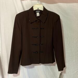 Virtue 8 💯wool brown fitted jacket black beads buttons lined and perfect nwt